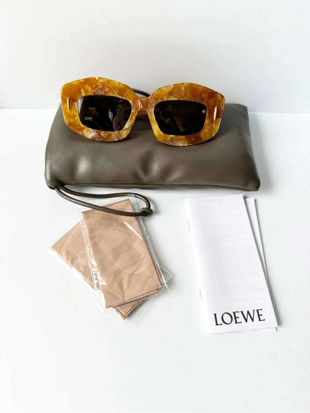 Loewe Anagram Screen Marbled Rectangle Square Acetate Sunglasses
